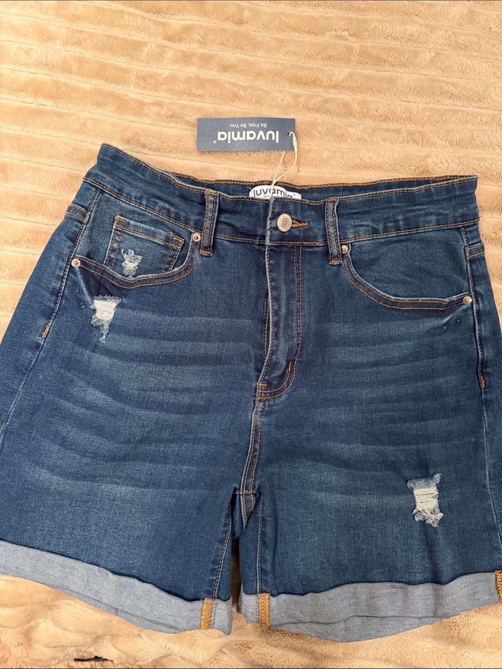 Luvamia Dark Blue Distressed Jean Shorts